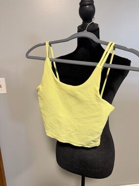 Wilo Ribbed Crop Tank Top S Lime Green Built-In Bra Athletic Activewear